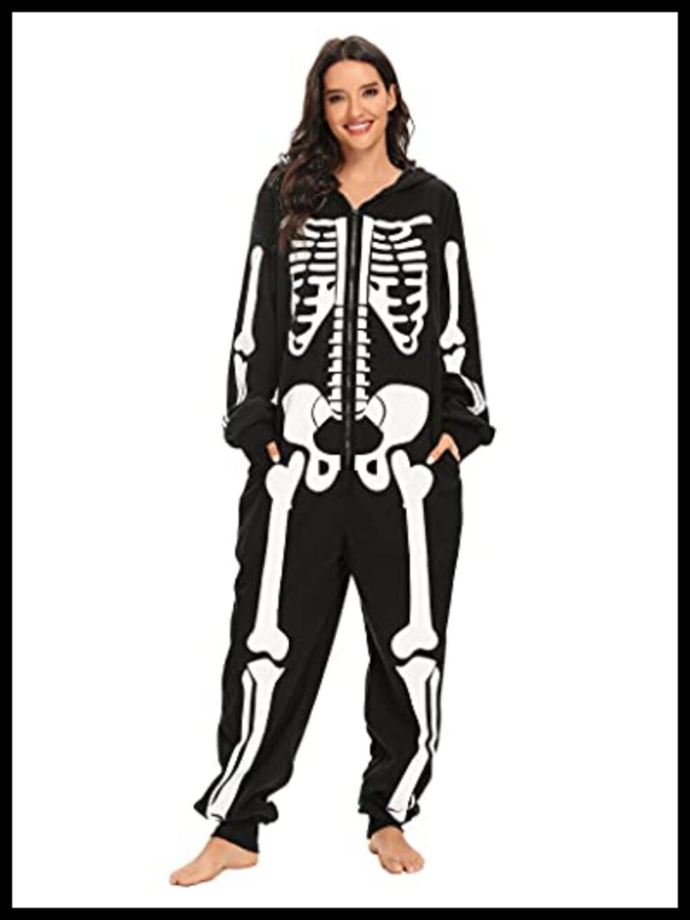Skeleton Plush Fleece Onesie Pajama Costume Hooded Adult Halloween